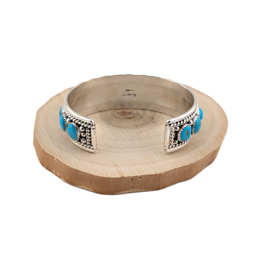 Navajo Sleeping Beauty Turquoise Cluster Bracelet by Chester charley Sz 7US** - Picture 10 of 10